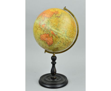 A 'GEOGRAPHICA' 10'' TERRESTRIAL GLOBE, on a turned wooden stand, height approximately 46cm (condition: discolouration, some 