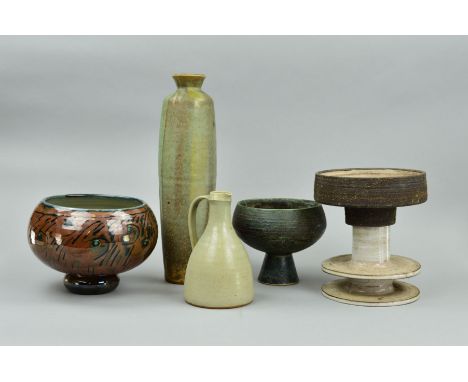 A SELECTION OF STUDIO POTTERY, to include a Leach Pottery jug with impressed mark, approximately 20cm, a David Frith Stonewar