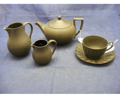 A Wedgwood basalt tea set for one