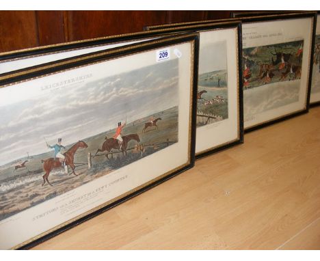 Four framed and glazed lithographs depicting hunting scenes