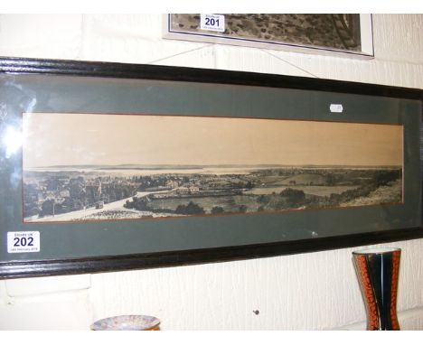 A framed and glazed panoramic view of Poole and Poole Harbour from Constitution Hill approximately dating from the early part