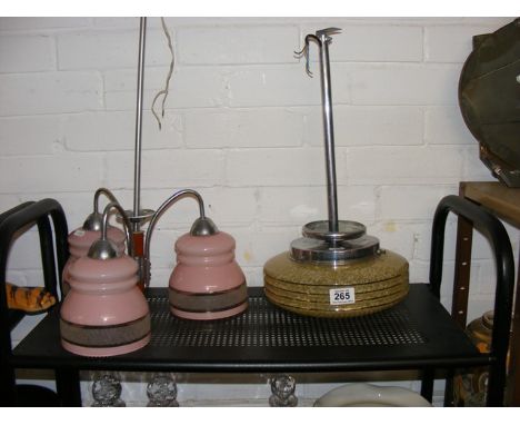 A 1930's ceiling light and a pendant lamp
