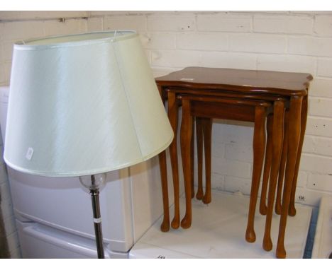 A nest of three tables, a modern standard lamp etc.