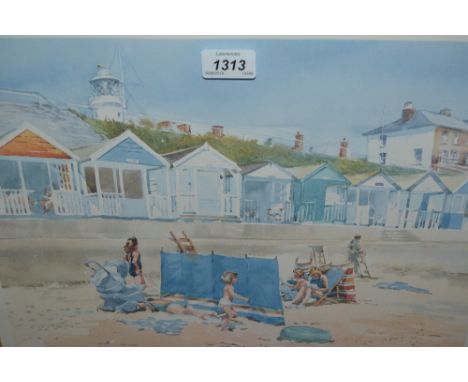 Mary Gundry, artist signed Limited Edition coloured print, children on a beach, together with a Robert Hindle Limited Edition