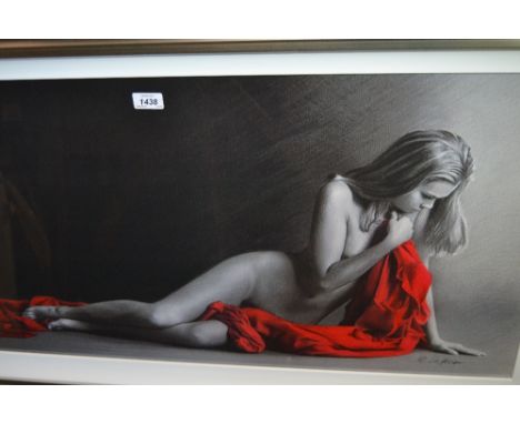 Large silver gilt framed coloured print of a nude female by B. Seiferts, 19ins x 38ins