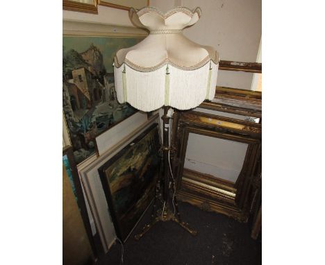 Gilt brass adjustable column standard lamp with silk shade