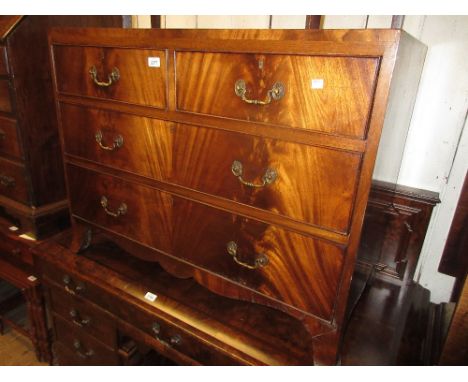 Small late 19th or early 20th Century mahogany straight front chest of two short and two long drawers with brass handles and 