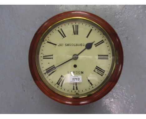 19th Century circular mahogany wall clock, the 9.5in painted dial with Roman numerals inscribed Jas Shoolbred, London, with a