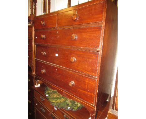 19th Century mahogany and line inlaid straight front chest of two short and three long drawers with knob handles on bracket f