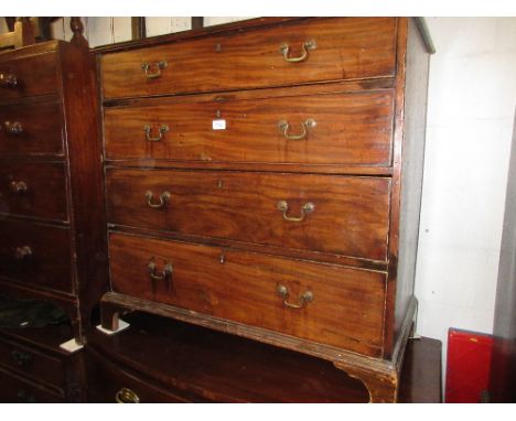 George III mahogany straight front chest with a moulded top above four graduated drawers with brass swan neck handles raised 