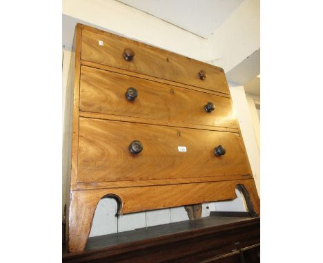 19th Century mahogany chest of three long drawers having knob handles and shaped bracket feet