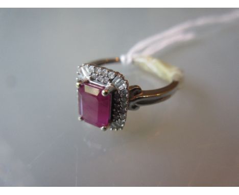 18ct White gold ruby and diamond set ring