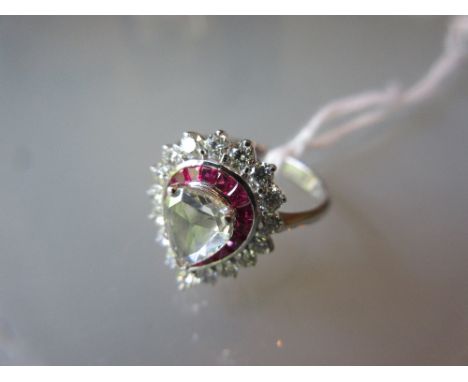 18ct White gold rose cut diamond and ruby ring
