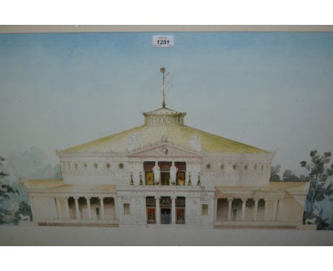 Large 20th Century framed coloured architectural print, 20ins x 32ins
