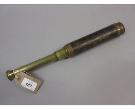19th Century  leather covered brass three section telescope