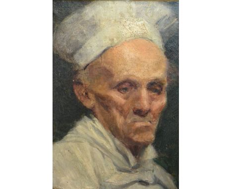 Late 19th / early 20th Century oil on canvas, manner of Chaim Soutine, head and shoulder portrait of a baker, gilt framed, 15