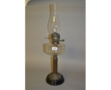 Brass Corinthian column oil lamp with glass well