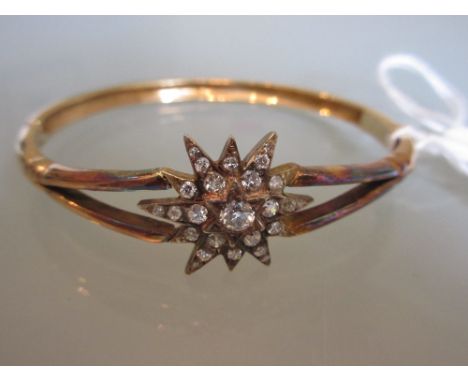 Yellow metal star bangle set old brilliant cut diamonds
