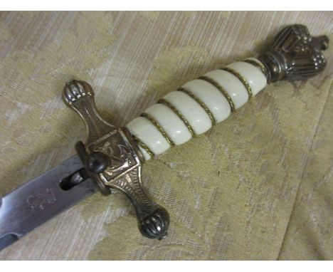 German Naval Officer's dagger having wire twist grip and gilt metal scabbard, the blade marked ' Original Elk Horn Solingen '