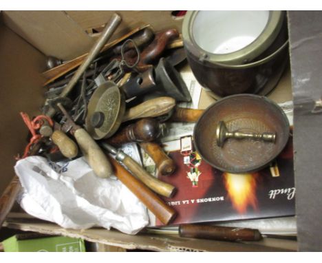 Box containing a quantity of various tools, an Ultra walnut cased radio with extra wooden cased speaker