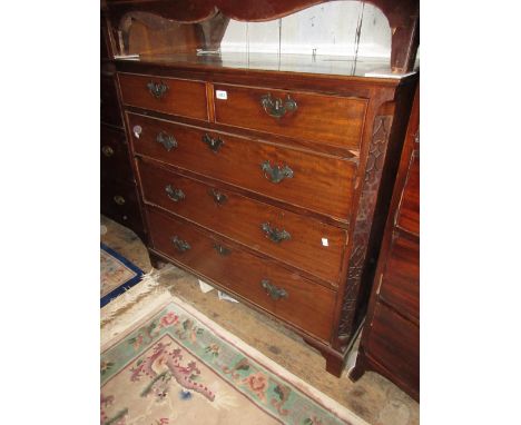 George III mahogany straight front chest of two short and three long graduated drawers with brass handles and escutcheons, ra