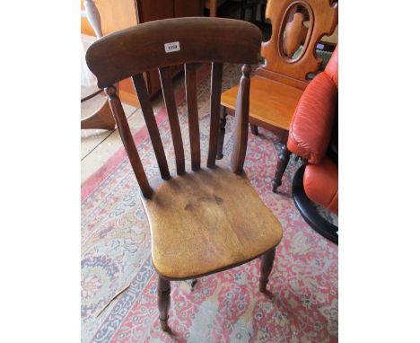 Set of eight 19th Century stick back kitchen chairs having ring turned supports with stretchers