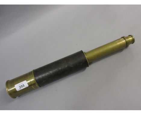 19th Century leather covered brass three draw telescope