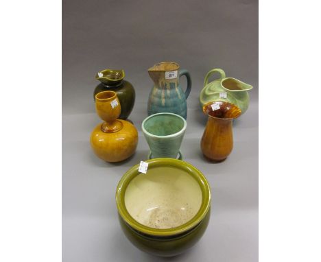 Sylvac pottery jug and six other items of Art Pottery by Bretby, Dickerware, Dunmore etc