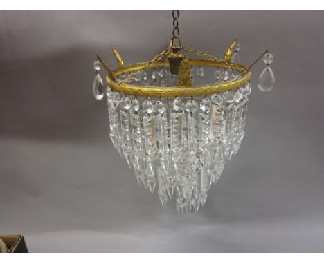 Edwardian gilt brass and cut glass bag form light fitting