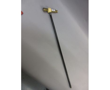 Unusual early 20th Century ebony, brass and ivory mounted walking stick, the handle mounted with a small telescope, signed Di