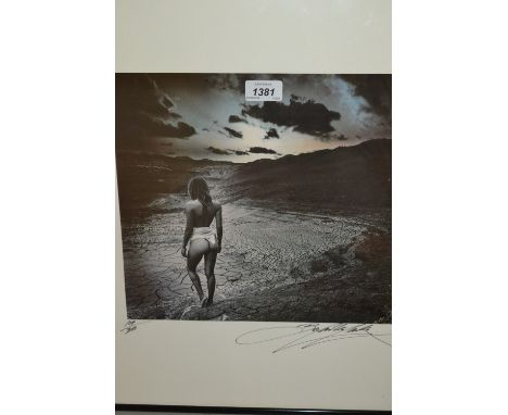 Bob Carlos-Clarke, artist signed Limited Edition print, semi nude girl before a dried river bed, 11ins x 12ins, framed