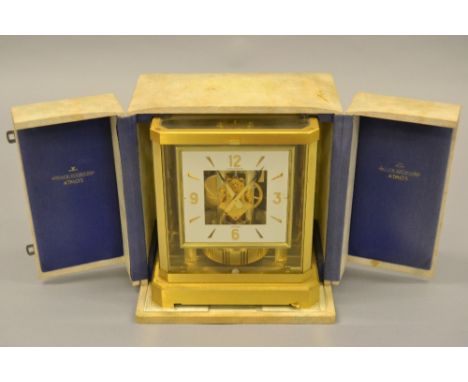 Jaeger LeCoultre Atmos Mark VIII clock with square dial and Arabic numerals, complete with original presentation case and out