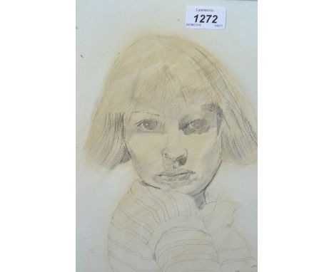 Ian Hunter, head and shoulder portrait of a woman in pencil and watercolour, signed and dated '74, 15ins x 12ins