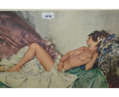 Sir William Russell Flint print with blind stamp, reclining nude female, Limited Edition 380 of 850, unsigned, gilt framed, 1