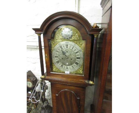 George III mahogany longcase clock, the arched hood above an arched door, the gilded and silvered dial inscribed Tempus Fugit