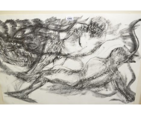 Elisabeth Frink, signed monochrome print, ' Spinning Man VII ', signed in pencil and dated '65, No. 4 of 50, 22ins x 31.5ins,