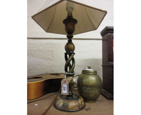 Kashmiri table lamp and an Indian brass jar and cover