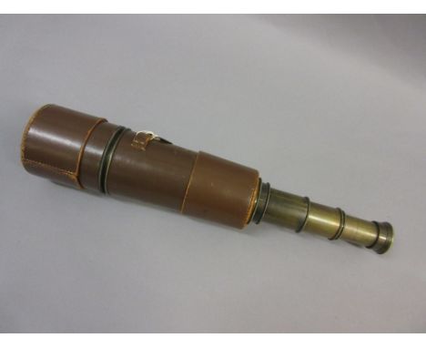 Leather covered six section brass telescope by Broadhurst, Clarkson & Co. Ltd., London