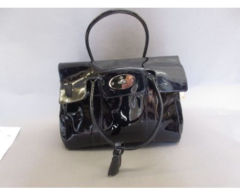 Mulberry navy blue patent leather handbag complete with original dust bag