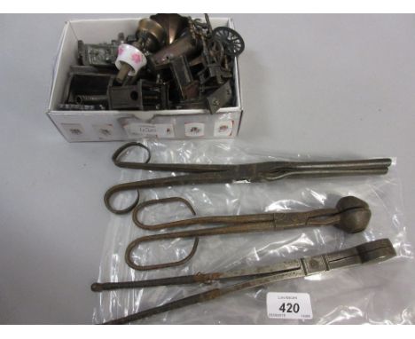 R. Timmins and sons, pair of 19th Century steel pincers, a similar pair of pincers and a pair of steel goffering irons, toget