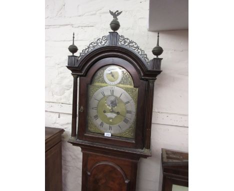 Samuel Hodges, London, George III mahogany longcase clock, the arched hood with open fretwork and three brass finials, flanke