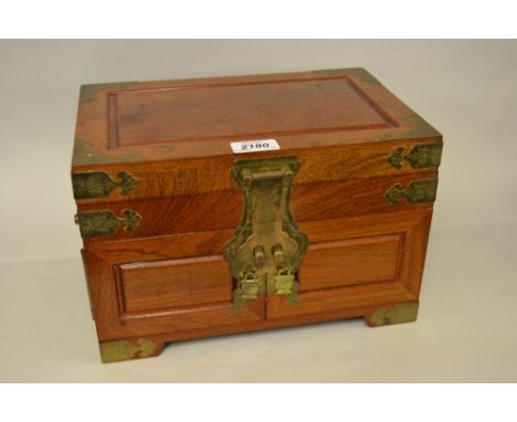 20th Century Chinese hardwood and brass mounted jewellery box together with a modern pottery table lamp with shade