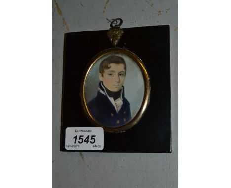 Early 19th Century watercolour portrait miniature of a boy wearing Naval uniform