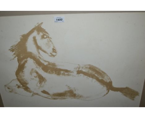 Elisabeth Frink, lithograph, reclining horse, unsigned, 17ins x 25ins, gilt framed