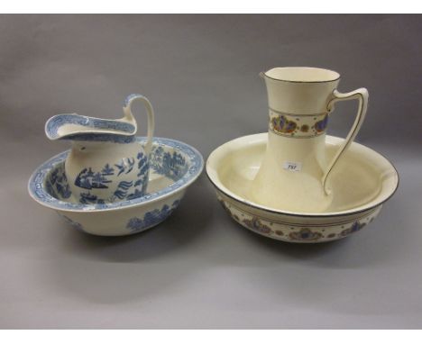 Crown Ducal pottery jug and basin, together with a blue and white decorated jug and basin
