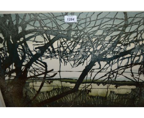 Barbara Robertson, signed Limited Edtion colour print, ' January ', No. 8 of 17, 18ins x 24ins, in a silvered frame, gallery 