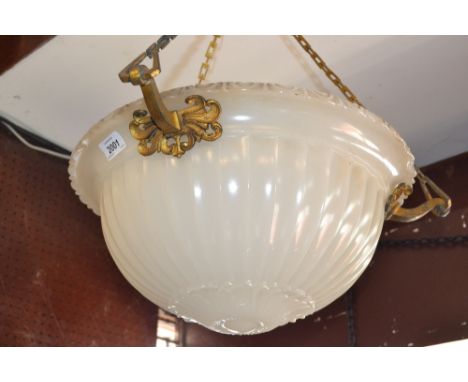 Pair of early 20th Century moulded frosted glass and ormolu mounted lamp bowls