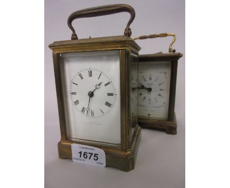French gilt brass carriage clock, the enamel dial with Roman numerals and two train half hour repeat movement (for restoratio