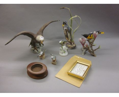 Five various bisque figures of birds together with a Goebel figure of an eagle (at fault)