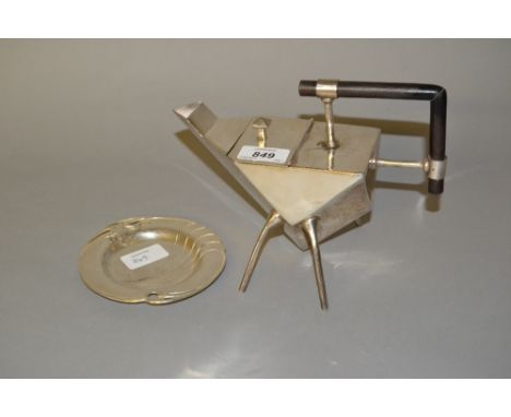Silver plated teapot in Christopher Dresser style of geometric design, together with a small W.M.F. Art Nouveau trinket dish